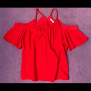 Trina Turk bright coral cold shoulder blouse NWOT
